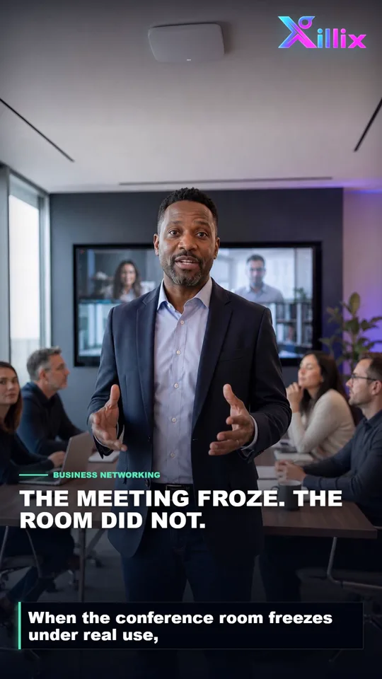Your meeting froze. The room did not. campaign video poster